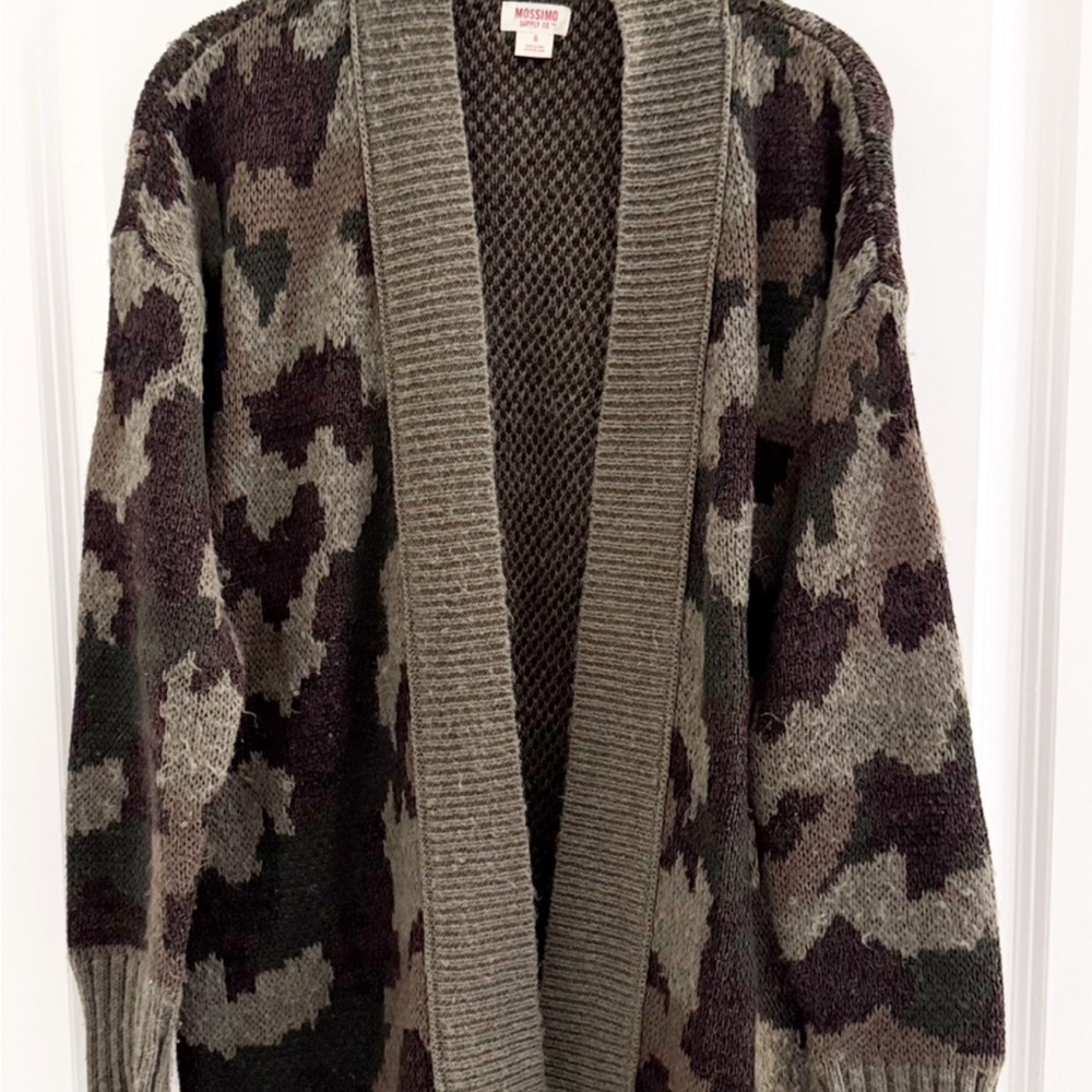 MOSSIMO Supply Co  Cardigan Sweater Long Camouflage Green Brown Size S - Picture 2 of 7